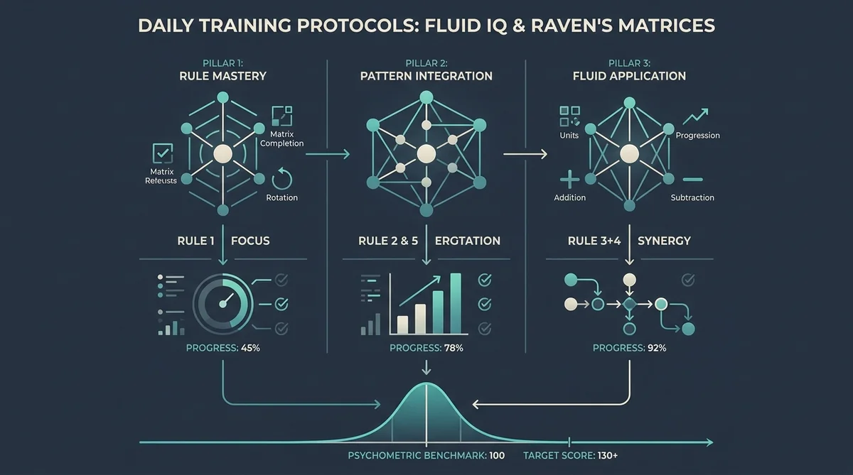 Three tactical matrix solving protocols: row-column isolation, feature decomposition, and distractor filtering